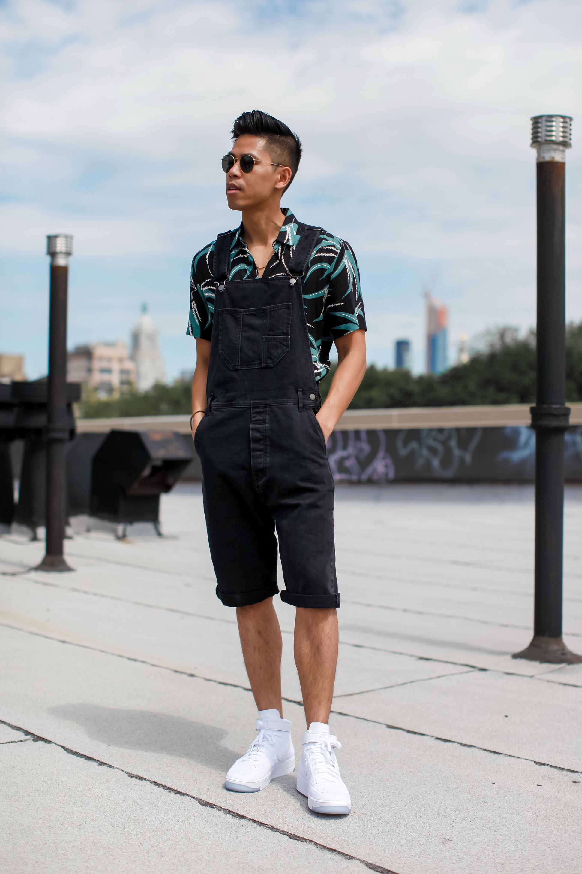 mens overall shorts street style