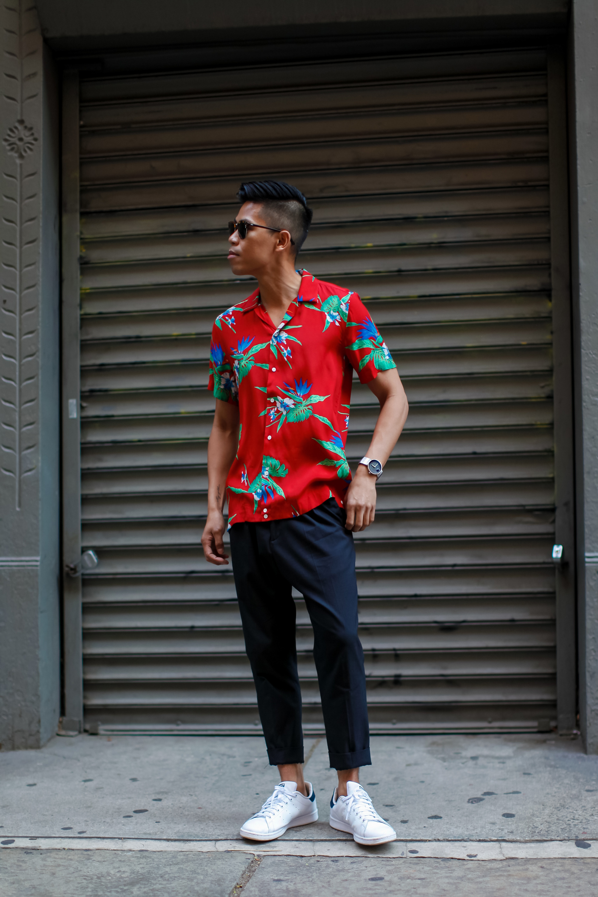 sandro mens Hawaiian shirt street style 