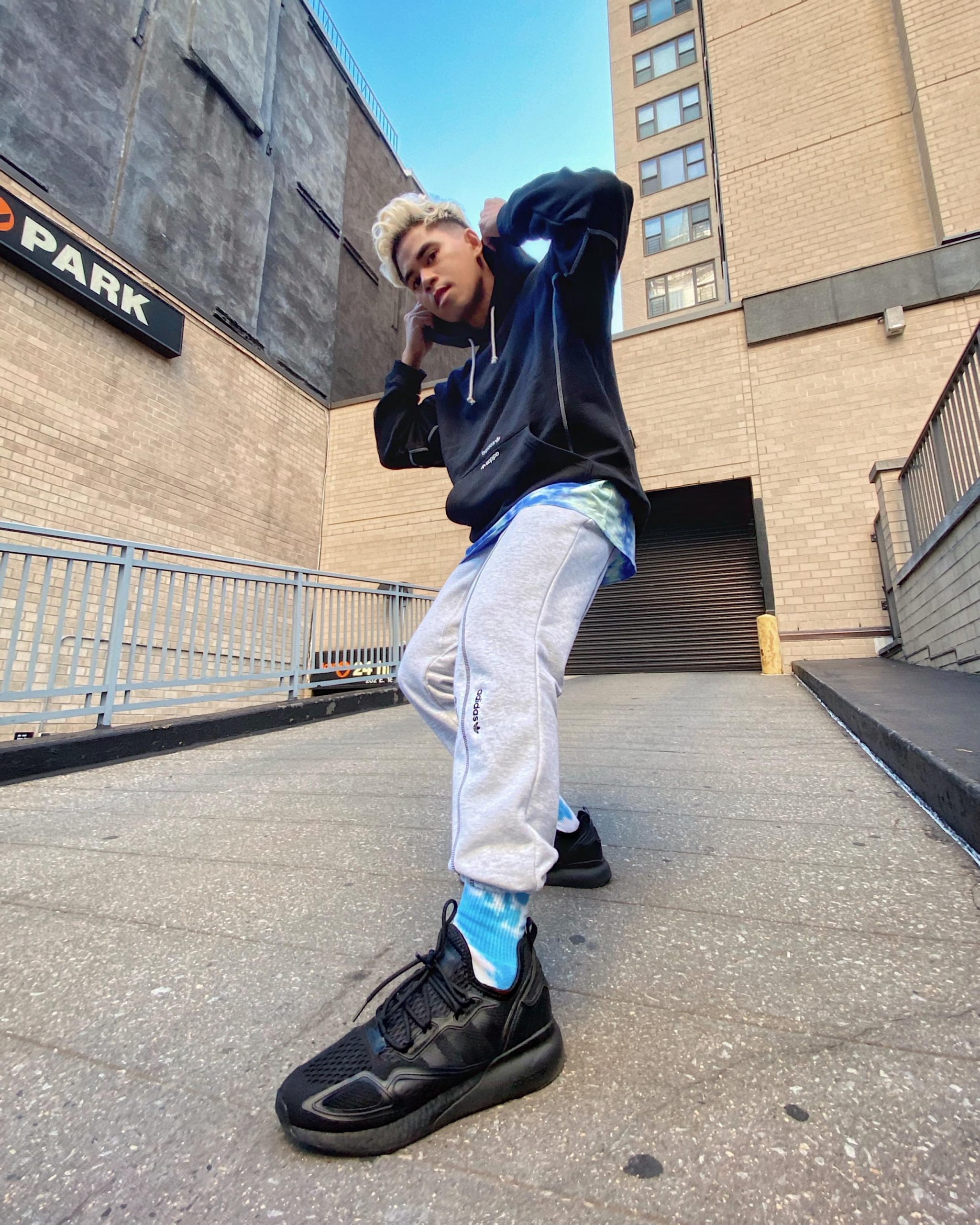adidas zx 2k boost black street style on feet
